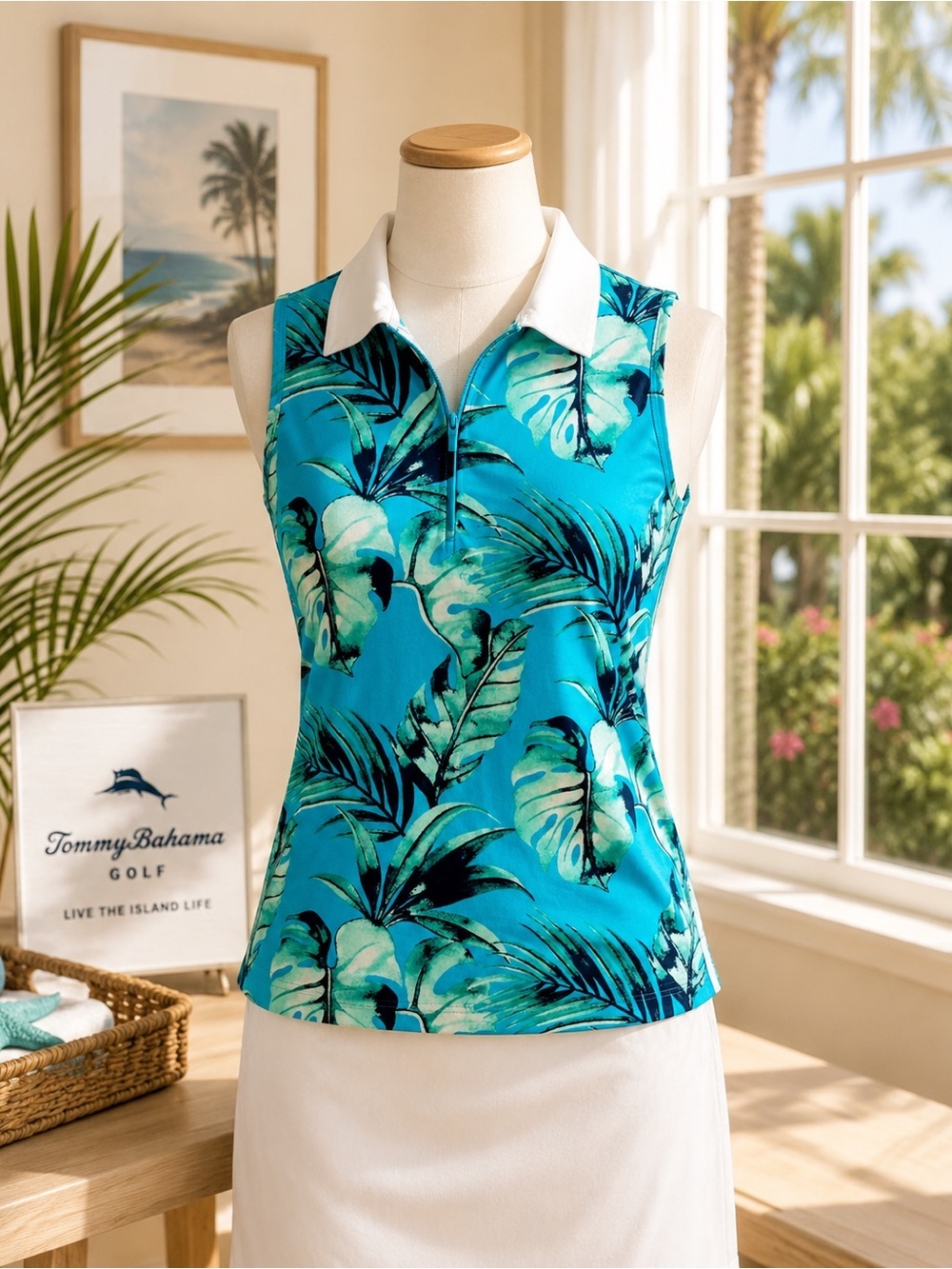 Tommy Bahama Golf Tropical Print Sleeveless Polo Top Women’s Small